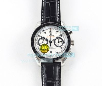 Swiss Replica Omega Speedmaster Racing Chronograph Watch White Dial Black Leather